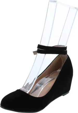 Chase & Chloe Womens Bobby-12 Round Toe Med Low Heel Wedge Pump,Black Nubuck,8