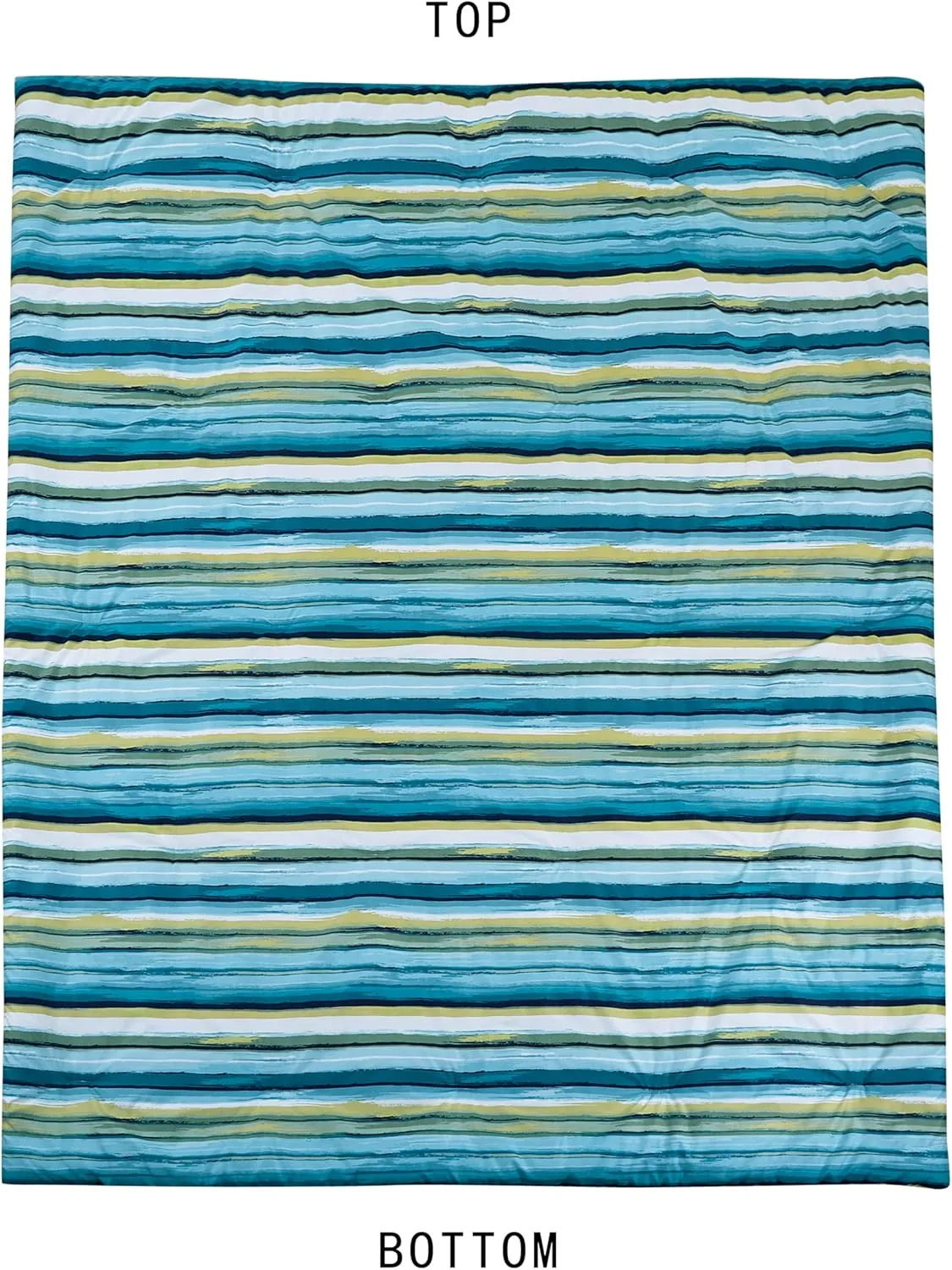 Chezmoi Collection Marvin 7-Piece Coastal Lodge Bed in a Bag King Comforter Set - Green Blue White Striped Printed Microfiber Bedding Set