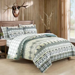 Chezmoi Collection Ridge 7-Piece Northwest Cabin Lodge Bed in a Bag Queen Comforter Set - Multicolor Pine Tree Fish Deer Printed Microfiber Bedding Set