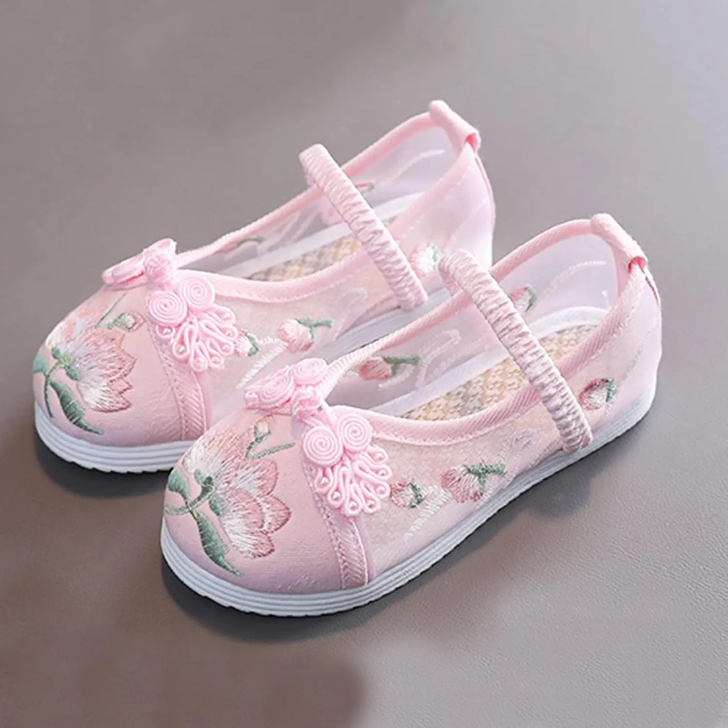 Chinese Traditional Embroidered Shoes Girls Ancient Round Toe Floral Flat𝘀 Fairy Sandals for Teen Girls