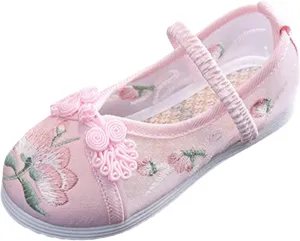 Chinese Traditional Embroidered Shoes Girls Ancient Round Toe Floral Flat𝘀 Fairy Sandals for Teen Girls