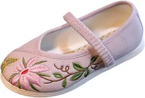 Chinese Traditional Embroidered Shoes Girls Ancient Round Toe Floral Flat𝘀 Fairy Sandals for Teen Girls
