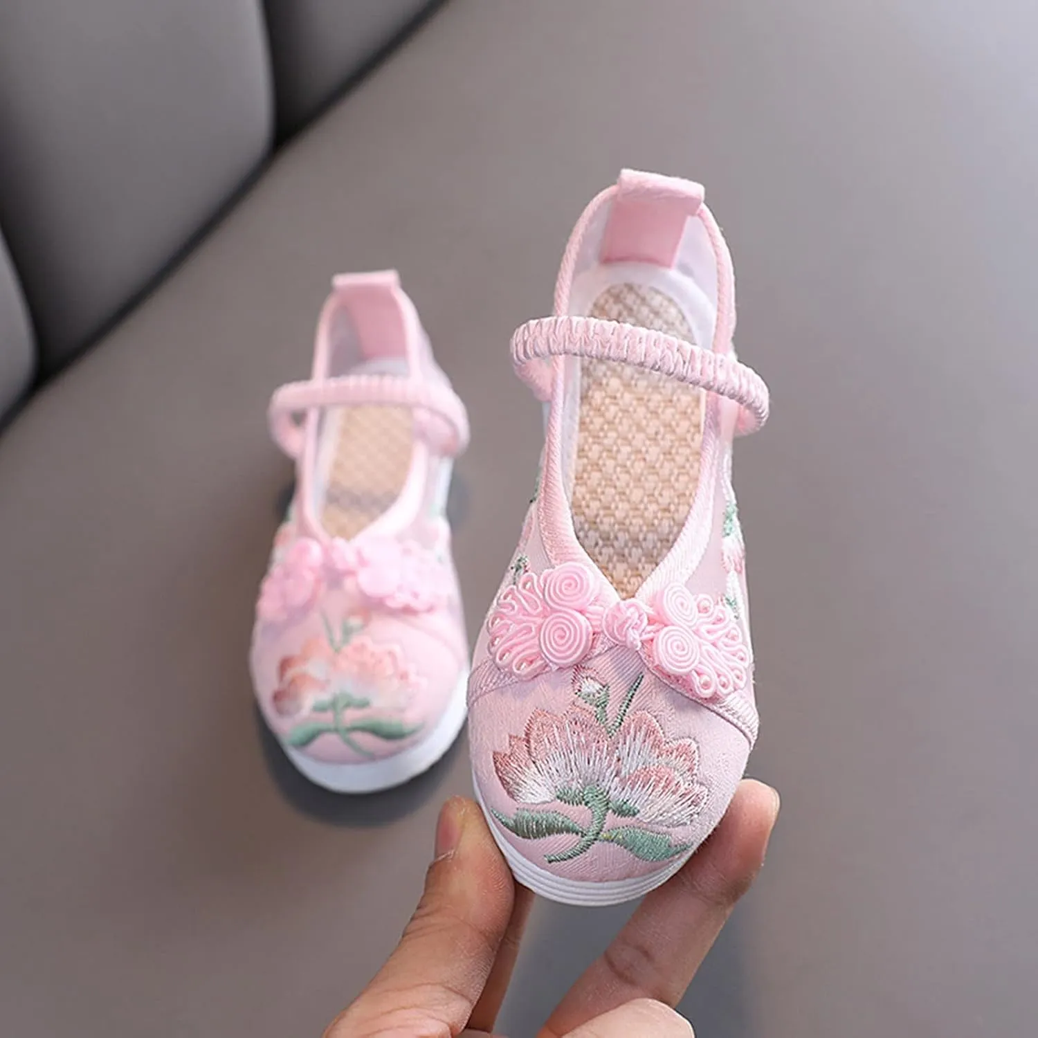Chinese Traditional Embroidered Shoes Girls Ancient Round Toe Floral Flat𝘀 Fairy Sandals for Teen Girls