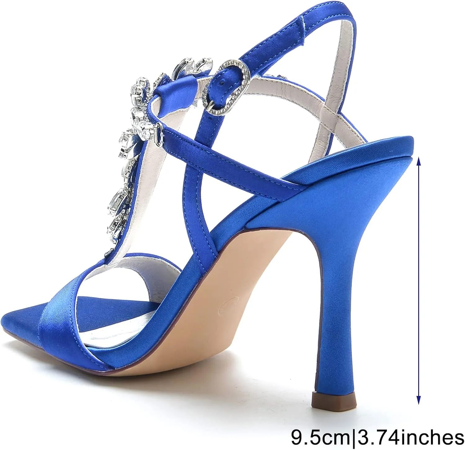 Cocktail Party Evening High Heel Stilettos Wedding Rhinestones Sandals T-Strap Crystal Prom Open Toe Satin Pumps for Women 9.5Cm