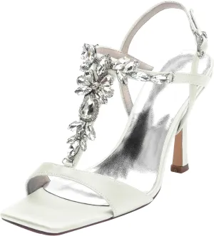 Cocktail Party Evening High Heel Stilettos Wedding Rhinestones Sandals T-Strap Crystal Prom Open Toe Satin Pumps for Women 9.5Cm