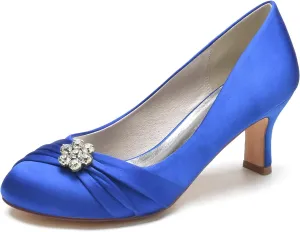 COMFASH Wedding Shoes Women Closed Toe Bridal Shoes High Slip on Satin Court Shoes Dress Evening Shoes for Women Bridal Bride 6.5Cm