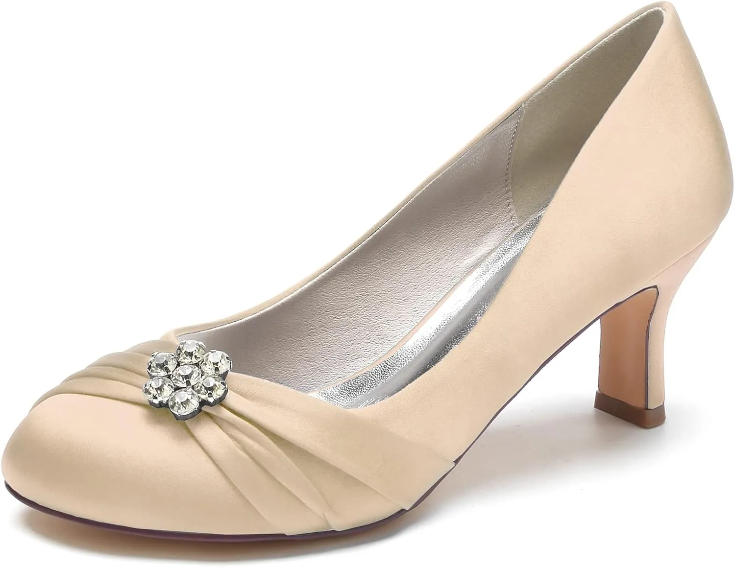 COMFASH Wedding Shoes Women Closed Toe Bridal Shoes High Slip on Satin Court Shoes Dress Evening Shoes for Women Bridal Bride 6.5Cm
