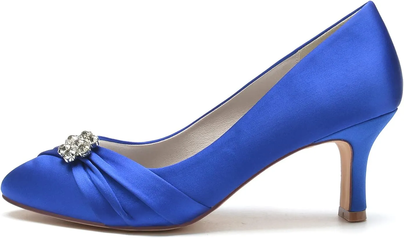 COMFASH Wedding Shoes Women Closed Toe Bridal Shoes High Slip on Satin Court Shoes Dress Evening Shoes for Women Bridal Bride 6.5Cm