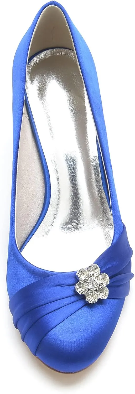COMFASH Wedding Shoes Women Closed Toe Bridal Shoes High Slip on Satin Court Shoes Dress Evening Shoes for Women Bridal Bride 6.5Cm