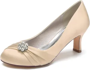 COMFASH Wedding Shoes Women Closed Toe Bridal Shoes High Slip on Satin Court Shoes Dress Evening Shoes for Women Bridal Bride 6.5Cm