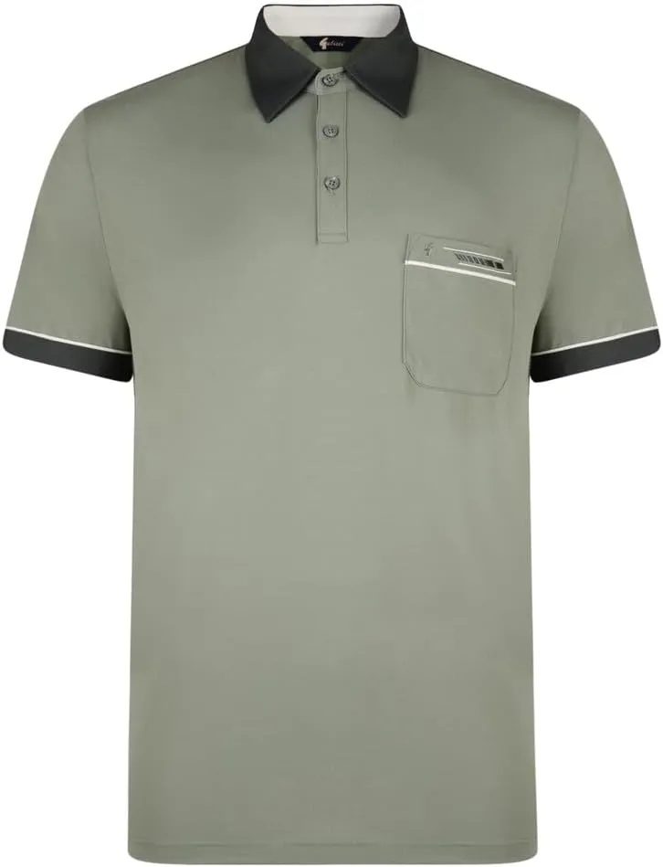Contrasting Collar & Cuff Patterned Jersey Polo Shirt Sage