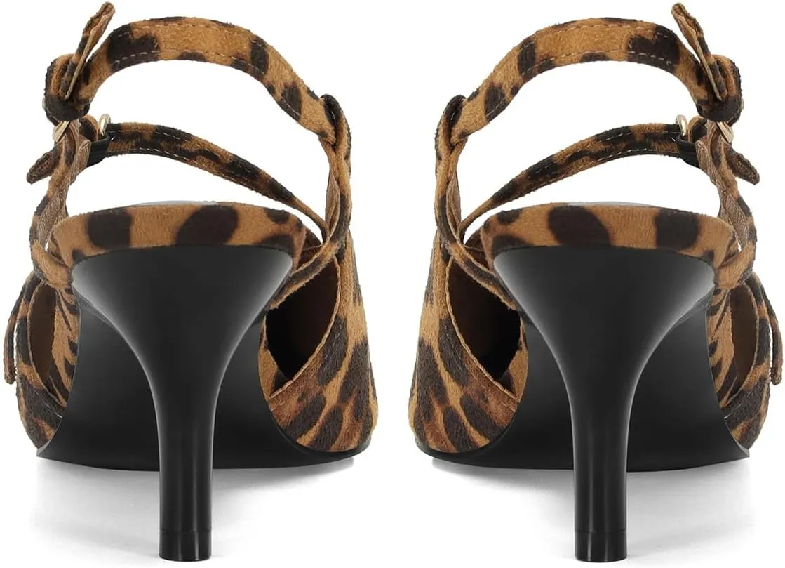 CORNMOOD Slingback Kitten Heels for Women Stiletto Heels Pointed Toe with Buckle Strap Heeled Sandals Pump Shoes Sexy