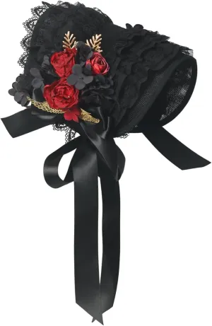 COSDREAMER Women Victorian Hat Tea Party Lace Ribbons Hat Black