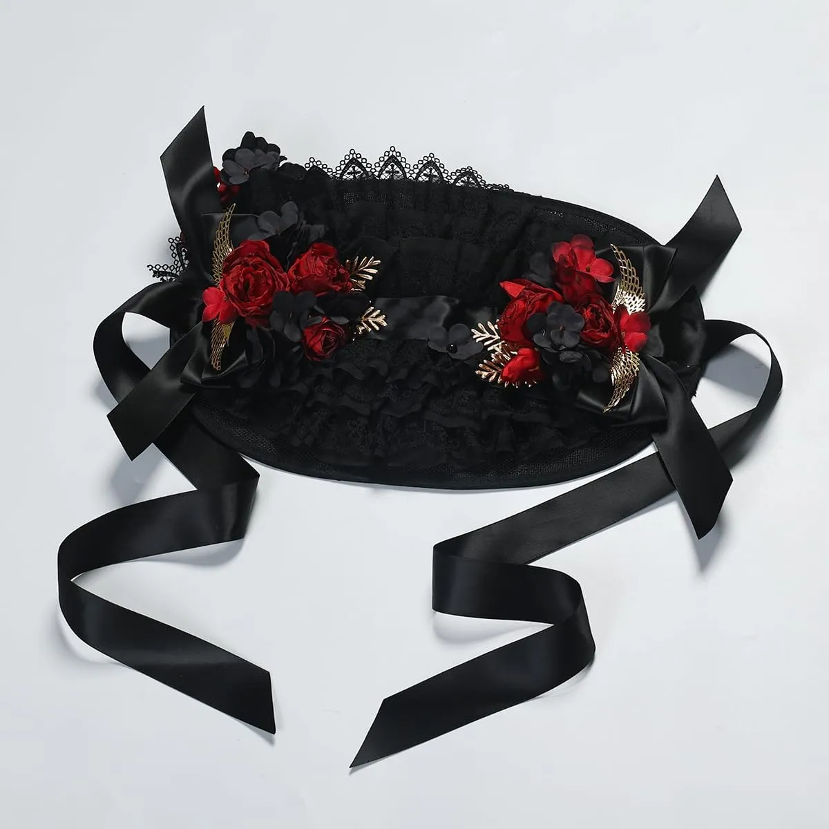 COSDREAMER Women Victorian Hat Tea Party Lace Ribbons Hat Black