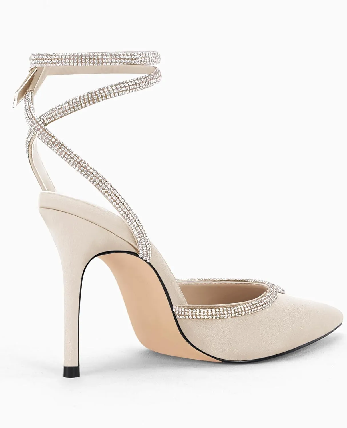 Coutgo Women's Rhinestone Heels Pointed Toe Lace Up Stilettos Ankle Buckle Strap Dress Party Wedding Pump Shoes