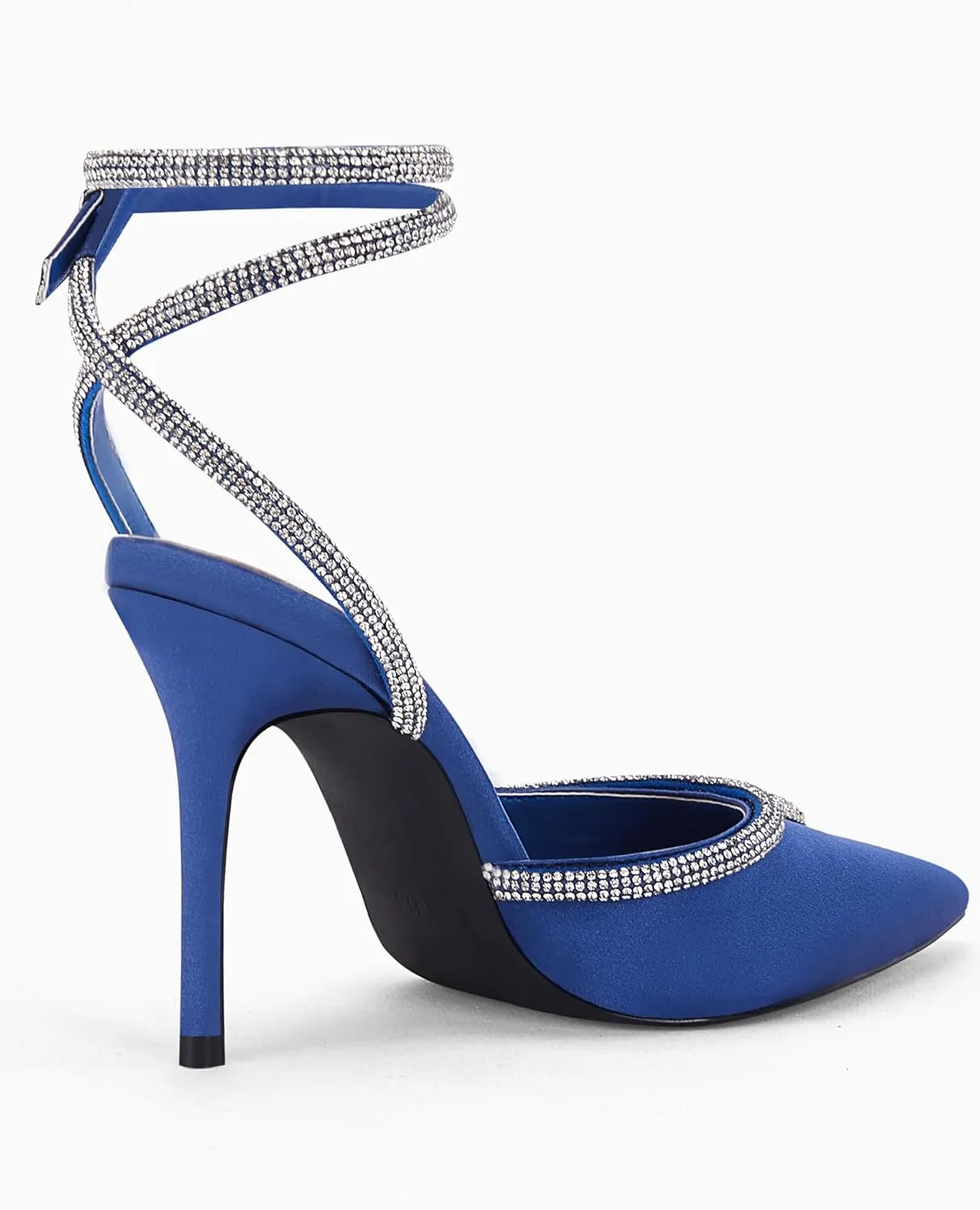Coutgo Women's Rhinestone Heels Pointed Toe Lace Up Stilettos Ankle Buckle Strap Dress Party Wedding Pump Shoes