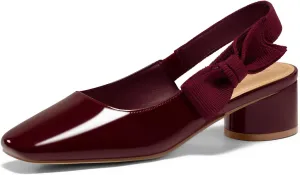 Coutgo Women's Slingback Chunky Heels Bow Closed Square Toe Slip On Work Pumps Dress Shoes