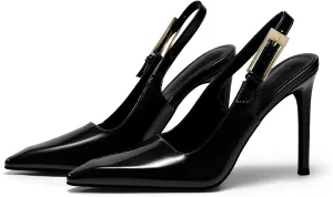 Coutgo Women's Slingback High Heels Pointed Toe Stilettos Metal Buckle Dress Party Pump Shoes