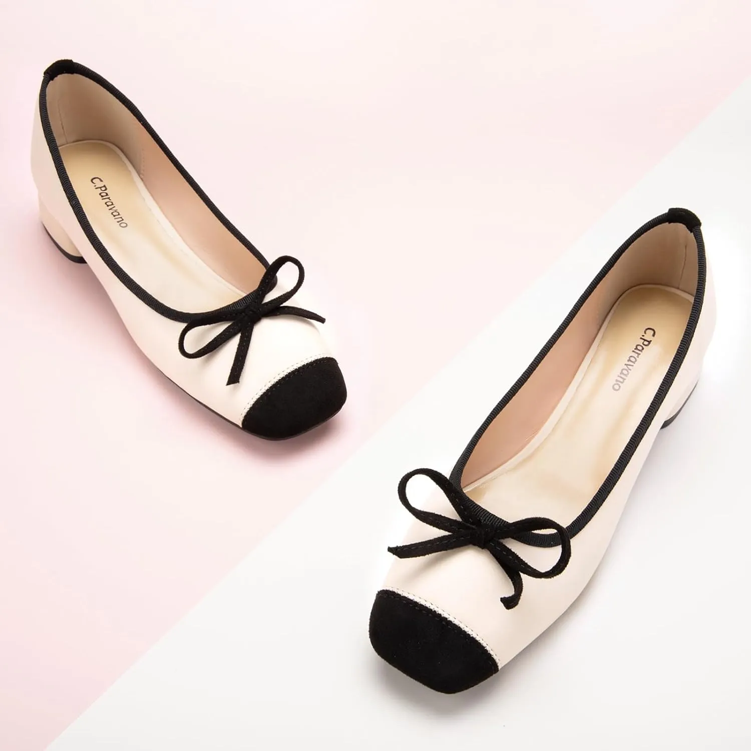C.Paravano Women's Pump | Square Toe Low Block Heels | Closed Toe Chunky Heels | Leather Low Heel Pumps | Dress Wedding Shoes