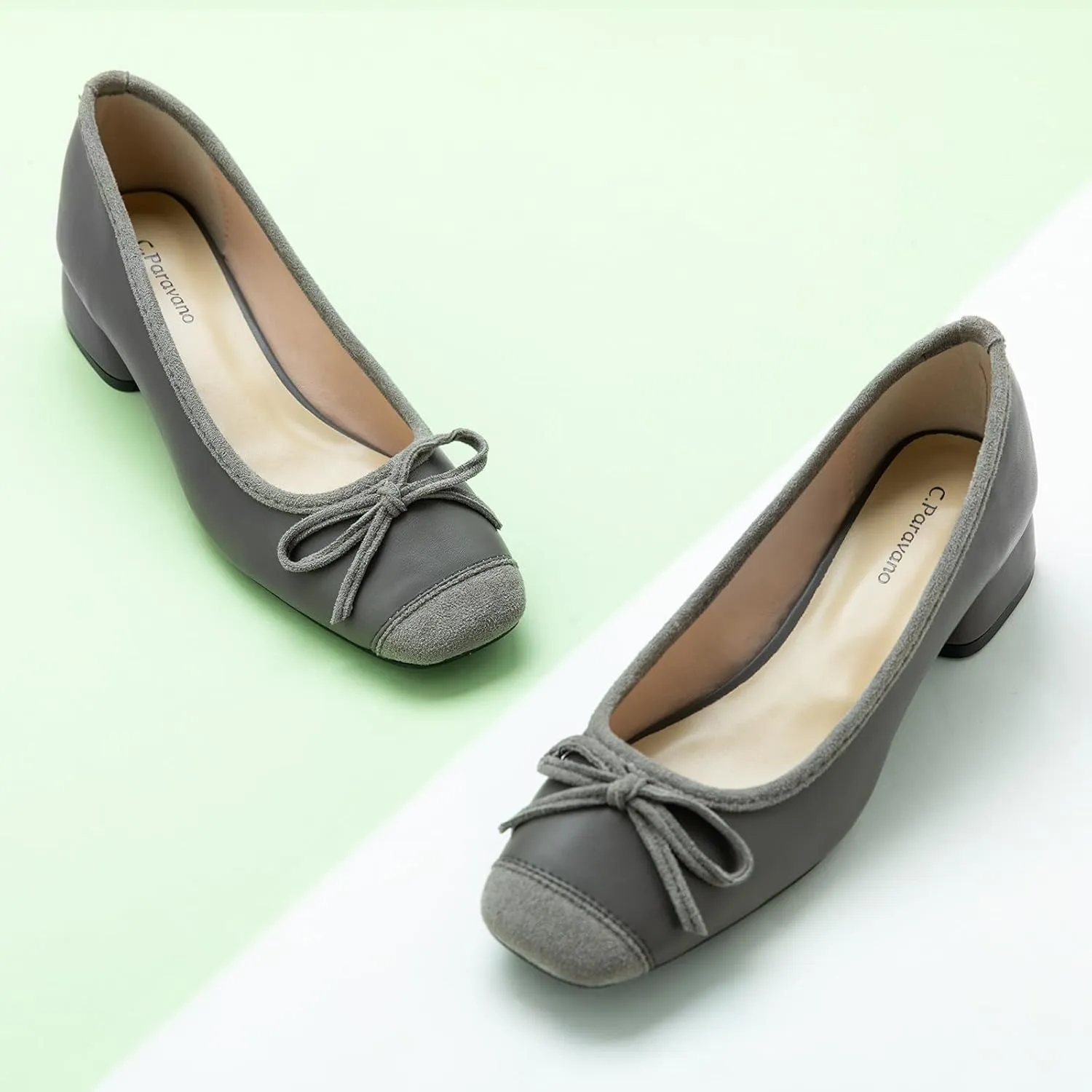 C.Paravano Women's Pump | Square Toe Low Block Heels | Closed Toe Chunky Heels | Leather Low Heel Pumps | Dress Wedding Shoes
