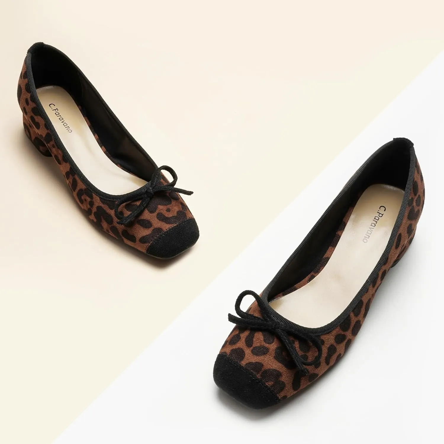 C.Paravano Women's Pump | Square Toe Low Block Heels | Closed Toe Chunky Heels | Leather Low Heel Pumps | Dress Wedding Shoes