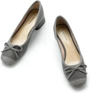 C.Paravano Women's Pump | Square Toe Low Block Heels | Closed Toe Chunky Heels | Leather Low Heel Pumps | Dress Wedding Shoes
