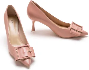 C.Paravano Women's Pumps I Comfortable Stiletto Heel Pumps I Kitten Heels for Women I Closed Toe Daily Pumps I Buckle Pump Heels(Pink,Size 9.5)