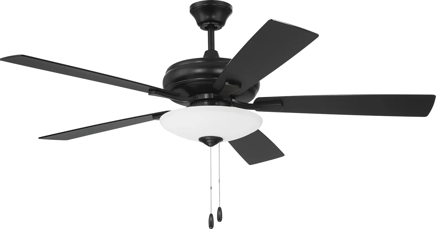 Craftmade ECF111FB5-FBGW Eos Light Bowl 52" Ceiling Fan with LED Lights & Pull Chain, Flat Black