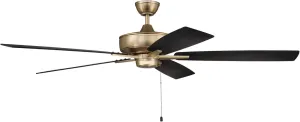 Craftmade S60SB5-60BWNFB Super Pro 60" Ceiling Fan with Pull Chain, 5 Reversible Black Walnut/Flat Black MDF Blades, Satin Brass