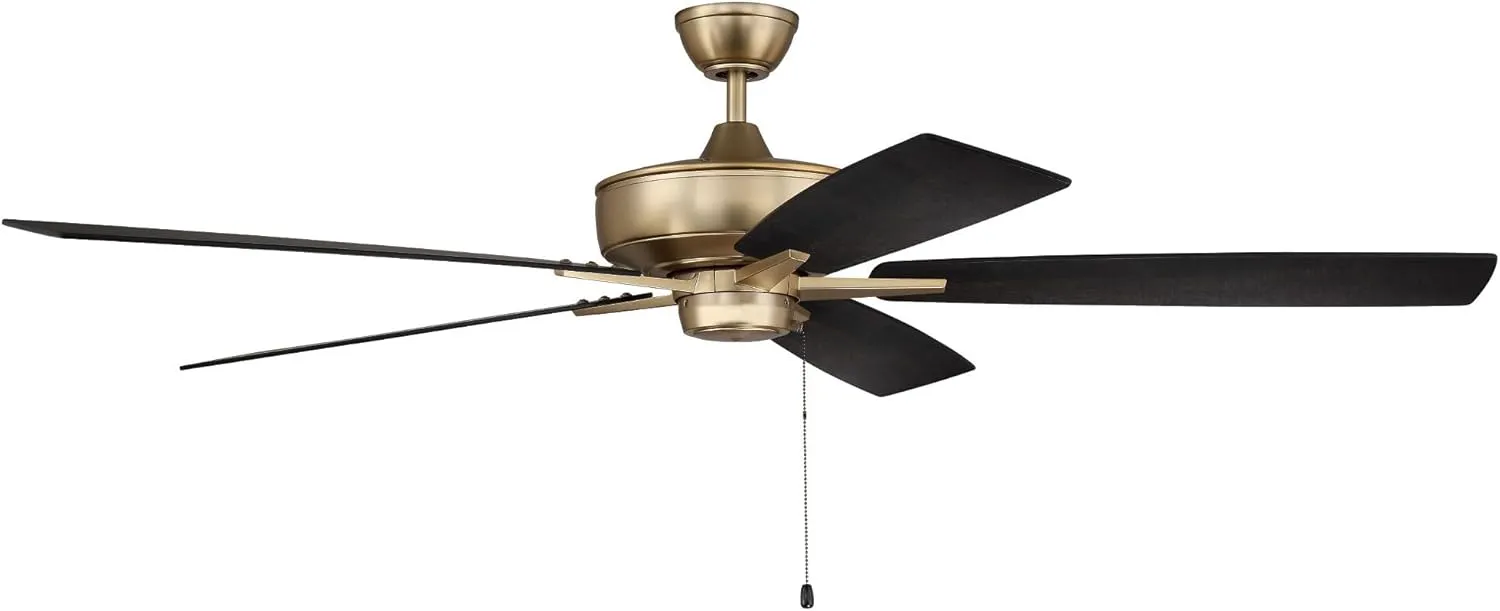Craftmade S60SB5-60BWNFB Super Pro 60" Ceiling Fan with Pull Chain, 5 Reversible Black Walnut/Flat Black MDF Blades, Satin Brass