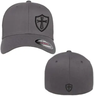 Crusader Cross Military Logo Front and Back Embroidered Flexfit Hat Black Grey Navy Red Olive Royal Blue Curved or Flat Brim
