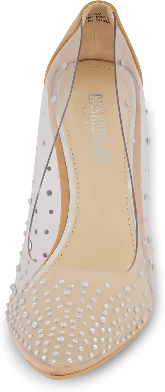 CUSHIONAIRE Women's Glam Clear Rhinestone Dress Pump  Memory Foam