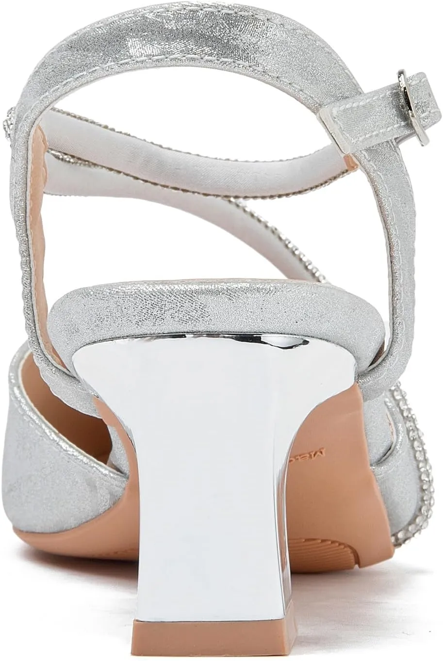 DADAWEN Women's Slingback Low Chunky Heels Closed Pointed Toe Rhinestone Ankle Strap Wedding Party Dress Pump Shoes