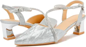 DADAWEN Women's Slingback Low Chunky Heels Closed Pointed Toe Rhinestone Ankle Strap Wedding Party Dress Pump Shoes