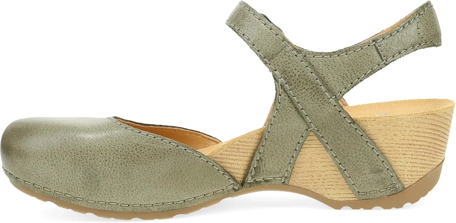 Dansko Tiffani Wedge Sandal for Women - Cushioned, Contoured Footbed for All-Day Comfort and Support - Hook & Loop Strap with Buckle Detail - Lightweight Rubber Outsole