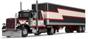 DCP by First Black/Cream/Red 1/64 Scale Peterbilt 359 with 36" Flat Top Sleeper & 40' Vintage Trailer