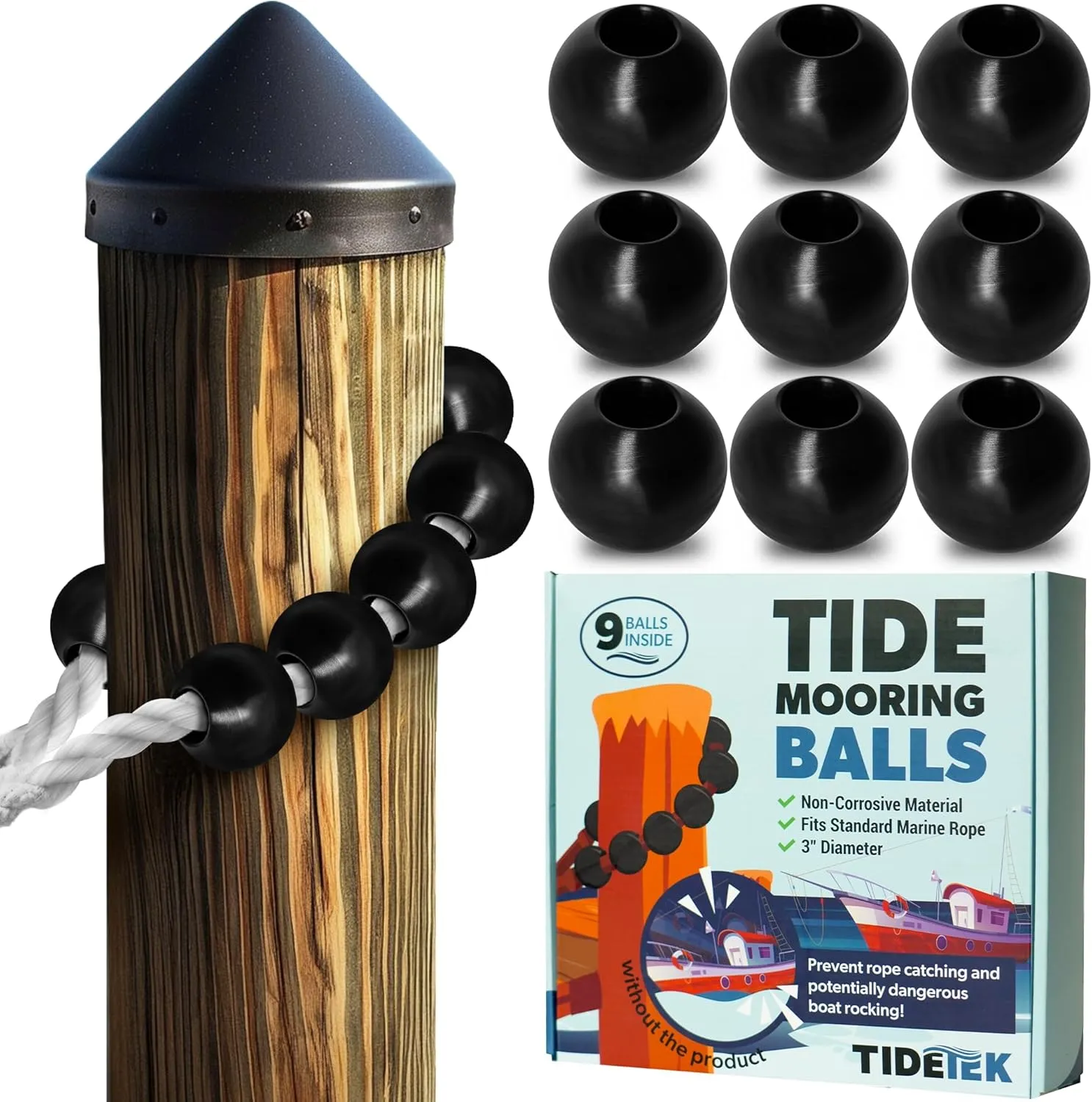 Dock Mooring Balls | #1 Boat Dock Accessories To Prevent Lines From Catching On Pier Pilings As Tides Rise & Fall, Protect Your Boat In the Slip When Water Levels Change, Fits Standard Marine Rope