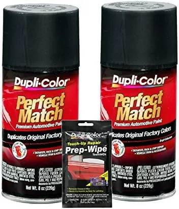 Dupli-Color Universal Flat Black Exact-Match Automotive Paint (8 oz) Bundle with Prep Wipe Towelette (3 Items)