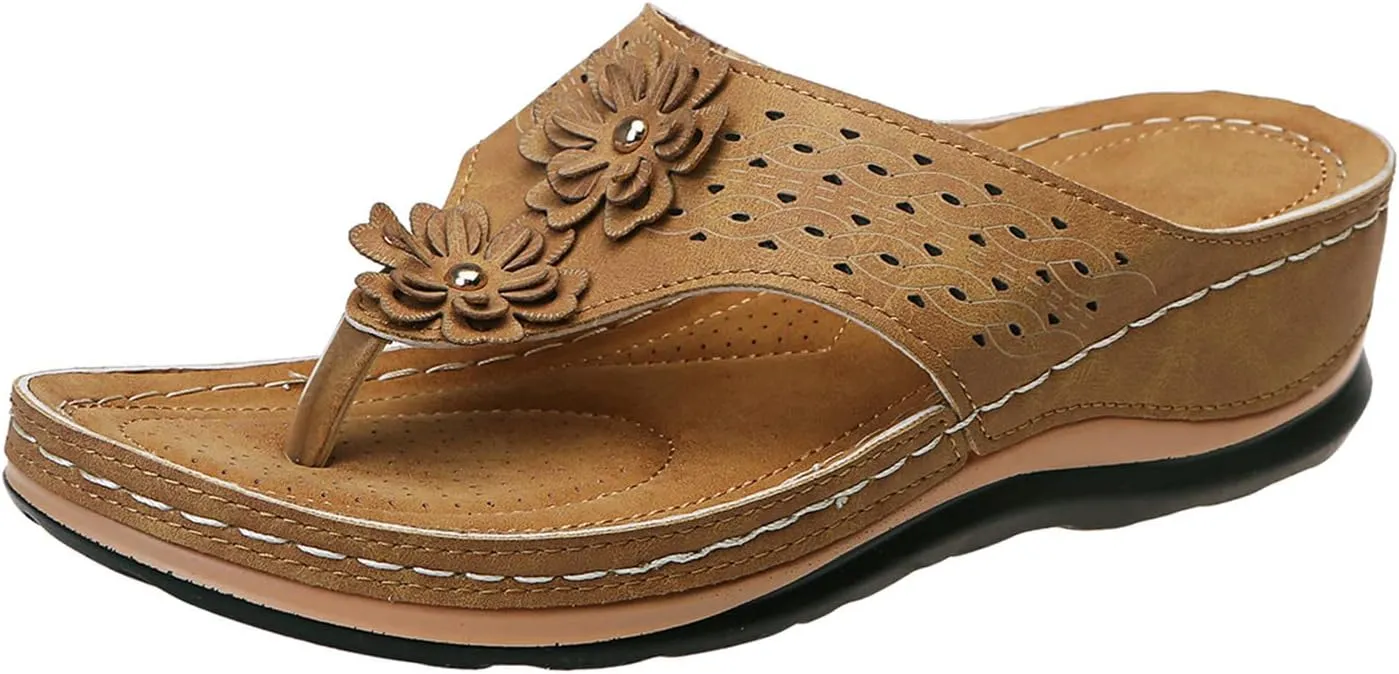Eduavar Women's Dressy Fashion Sandals - Leopard Print Wedge Open Toe Flat