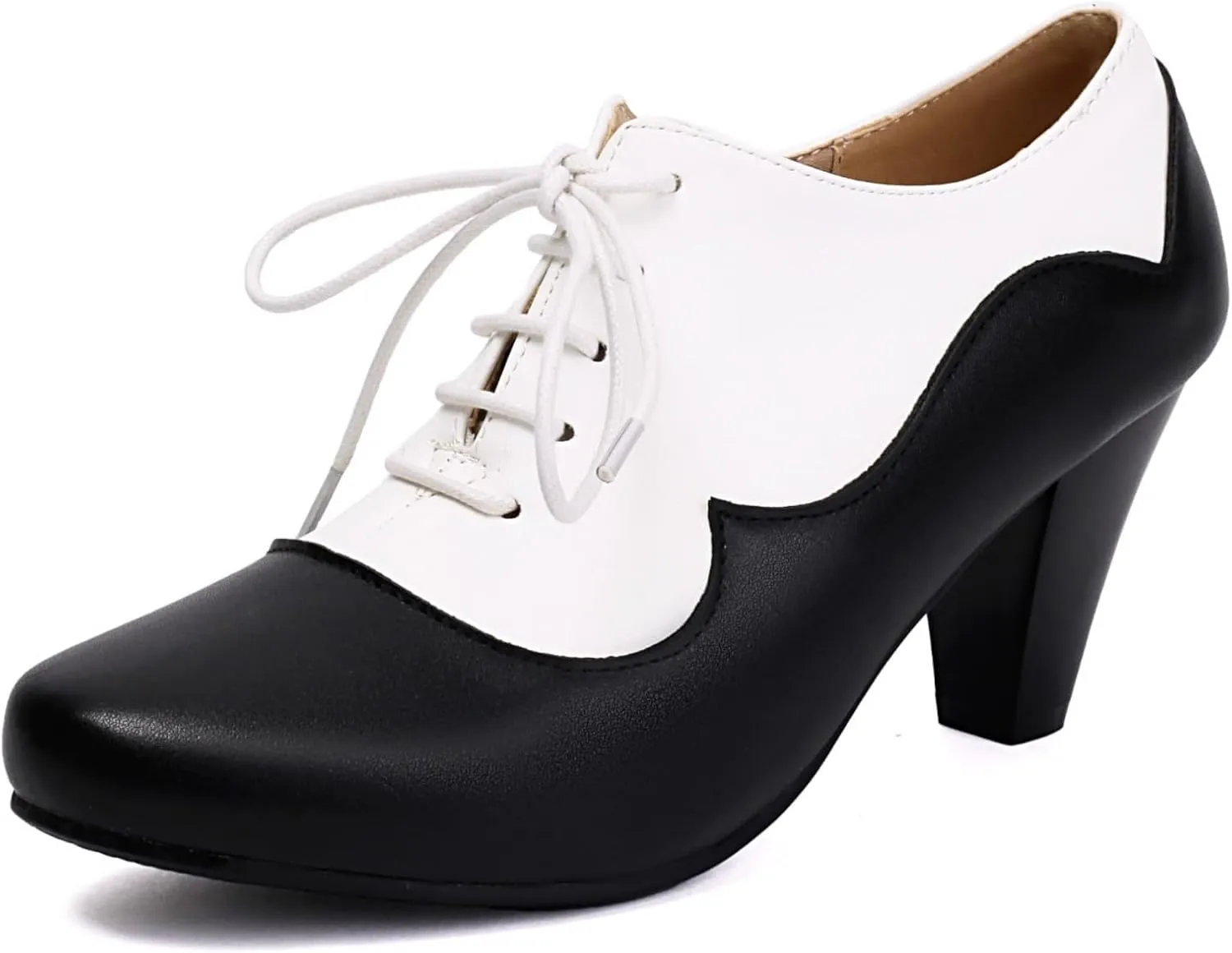 Elerhythm Women's Mary Jane 1920s Pump Heels Oxford Classic and Retro Lace Up Two Tones 1950s Vintage Round Closed Toe 1940s Shoes