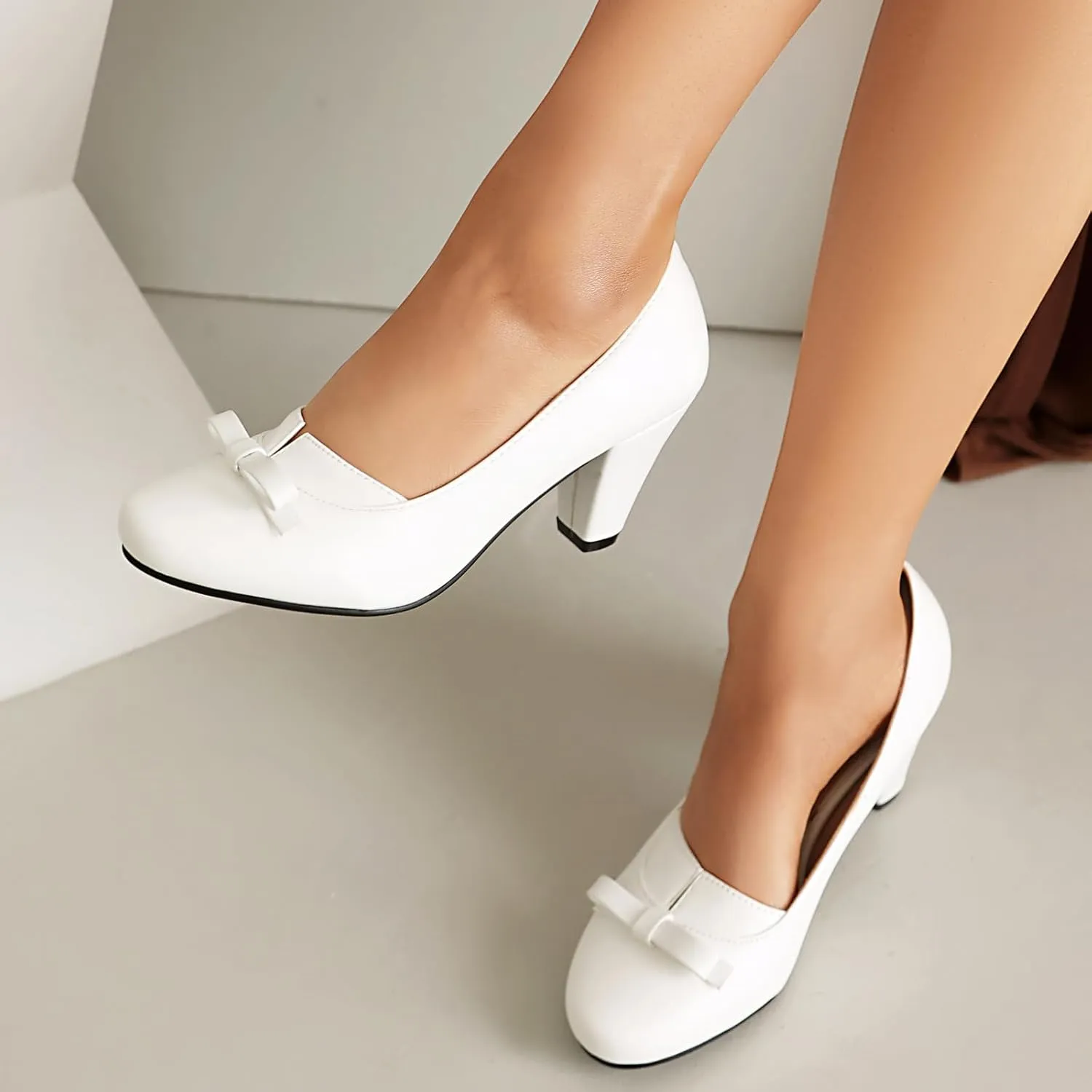 Elerhythm Women's Mary Jane Bownot Closed Round Toe Vintage Heels Gatsby 1920s Pumps 1950s Victorian Retro Shoes