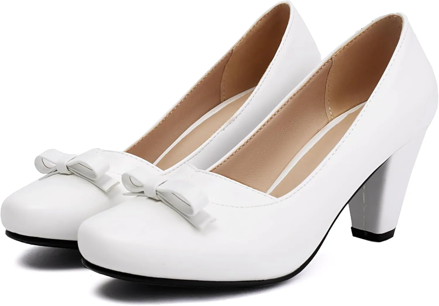 Elerhythm Women's Mary Jane Bownot Closed Round Toe Vintage Heels Gatsby 1920s Pumps 1950s Victorian Retro Shoes