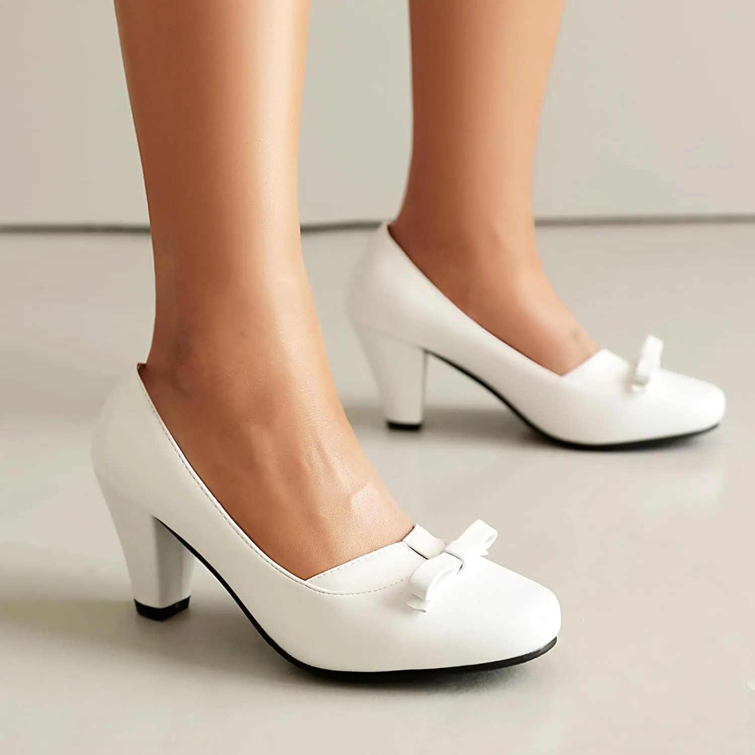 Elerhythm Women's Mary Jane Bownot Closed Round Toe Vintage Heels Gatsby 1920s Pumps 1950s Victorian Retro Shoes