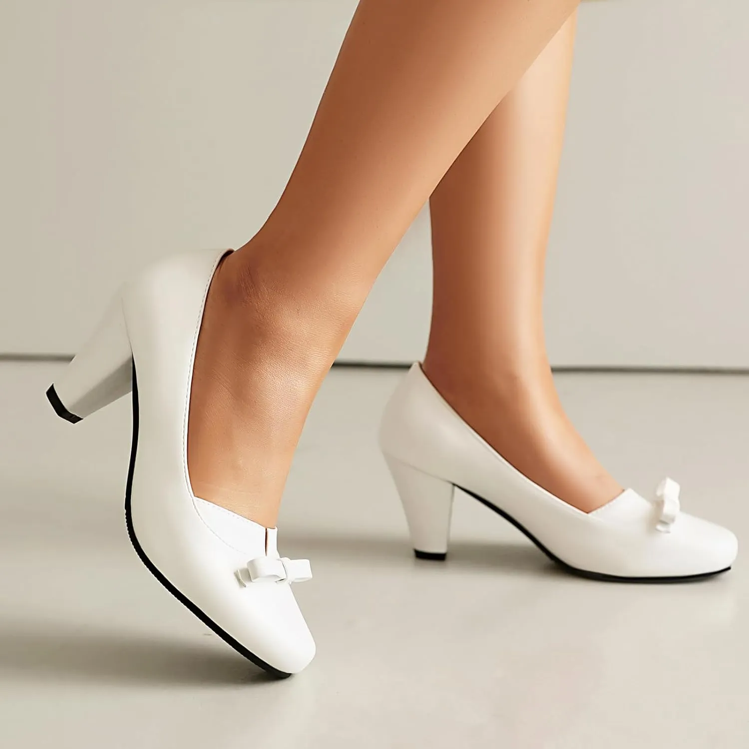 Elerhythm Women's Mary Jane Bownot Closed Round Toe Vintage Heels Gatsby 1920s Pumps 1950s Victorian Retro Shoes