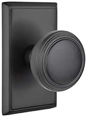 Emtek Privacy Set, Rectangular Rosette, Norwich Knob, Flat Black US19