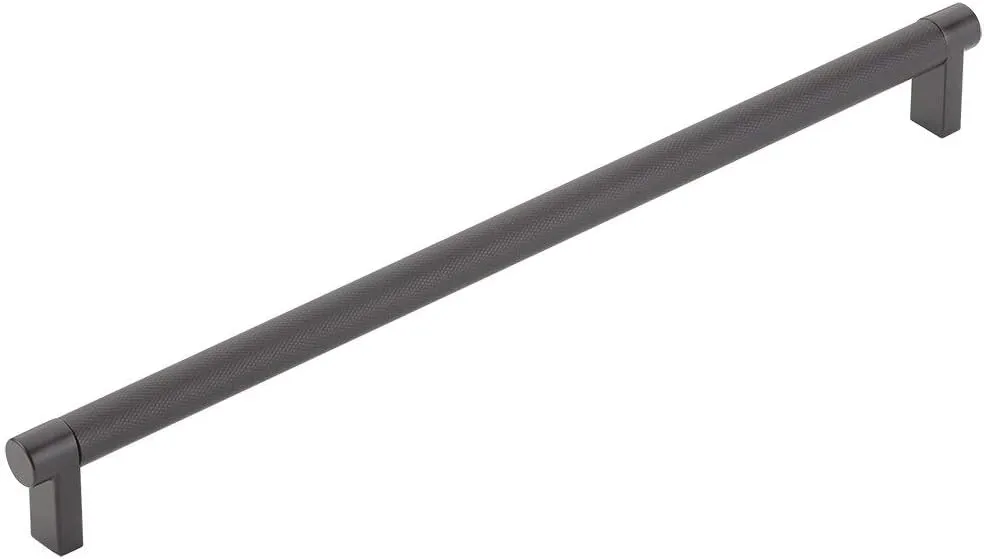 Emtek Select Knurled Cabinet Pull with Flat Black (US19) Stem Finish - Choice of Size - 84058.RECUS19.KNUS19 - Center-to-Center: 12"