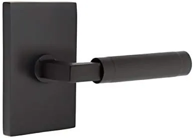 Emtek Select Privacy, Modern Rectangular Rosette, Knurled Lever (Right Hand, L-Square Stem, Flat Black)