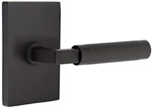Emtek Select Privacy, Modern Rectangular Rosette, Knurled Lever (Right Hand, L-Square Stem, Flat Black)