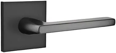 EMTEK Square Rosette Dummy, Pair with Matching Finish Helios Lever - Choice of 7 Finishes - 5050HLOUS19 - Flat Black (US19)
