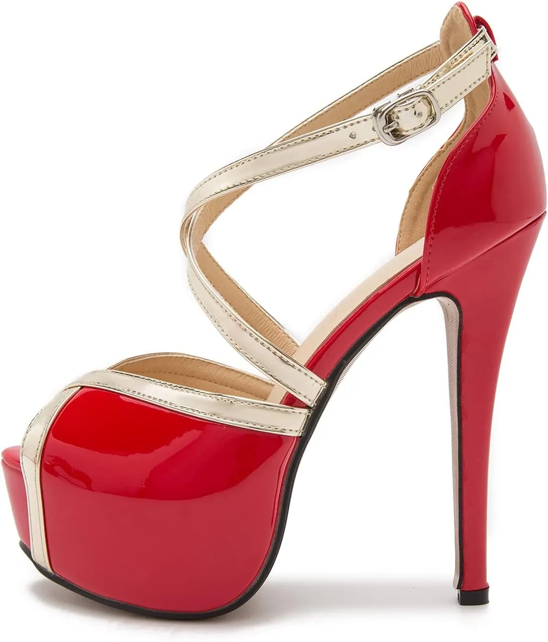 Enelauge Women's Crisscross Strappy Platform High Stiletto Heels Peep Toe Pump Party Sandals